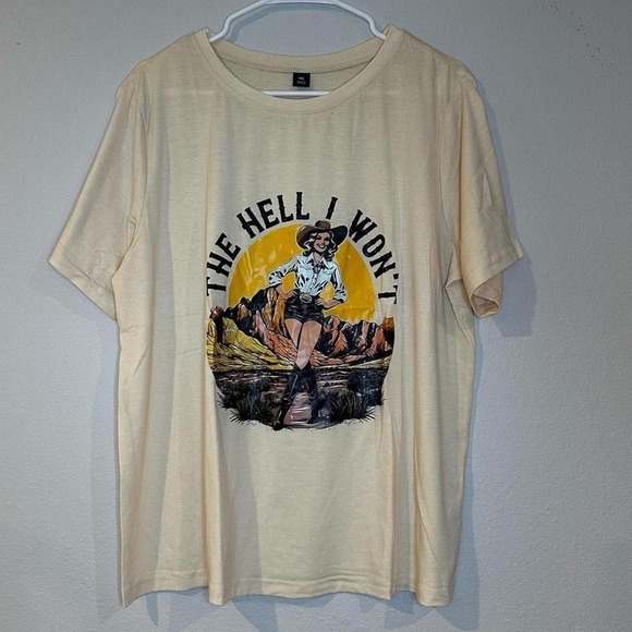 SHEIN Tops - NWT yellow "The hell I won't!" cowgirl T-shirt size 1XL.